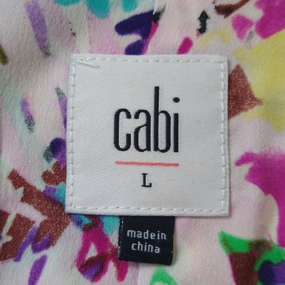 Cabi 5211 Eden Floral Watercolor Cap Sleeve Surplice Neck Draped Blouse Colorful - Picture 7 of 8